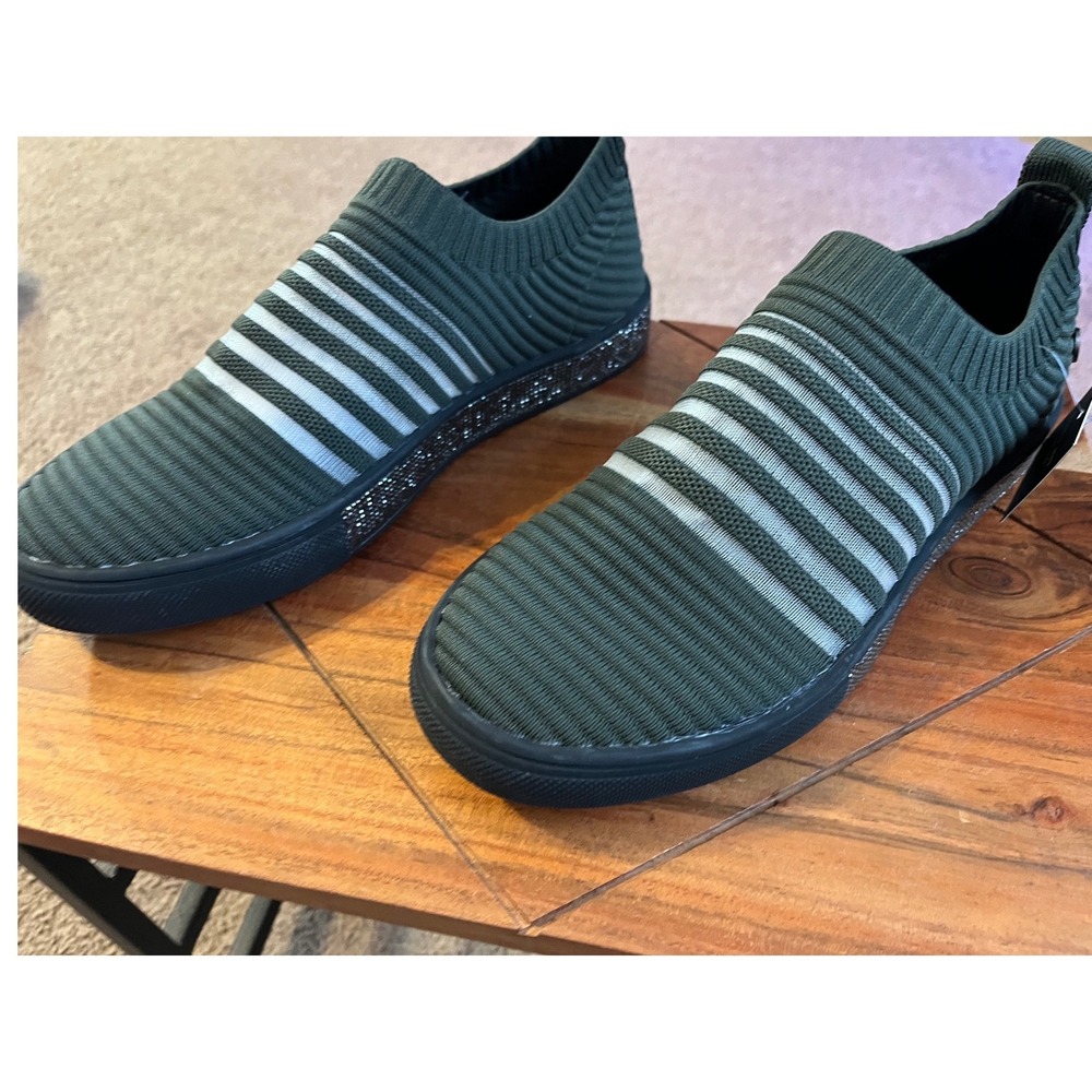Bernie Mev Iris Seaweed Green Knit Slip On Sneaker Gunmetal Crystal Vegan 41/10